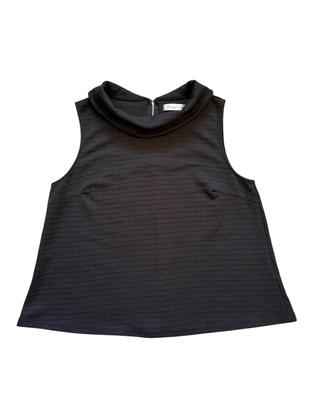 Sunny Girl Black A-Line Mod Sleeveless Cowl Neck Checker Textured Top Size 2X